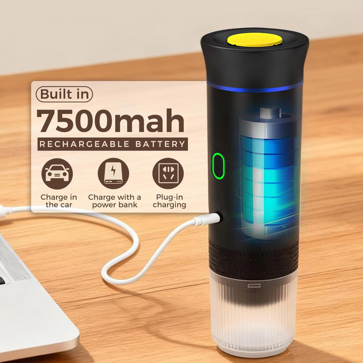 Batería recargable de 7500 mAh y opciones de carga