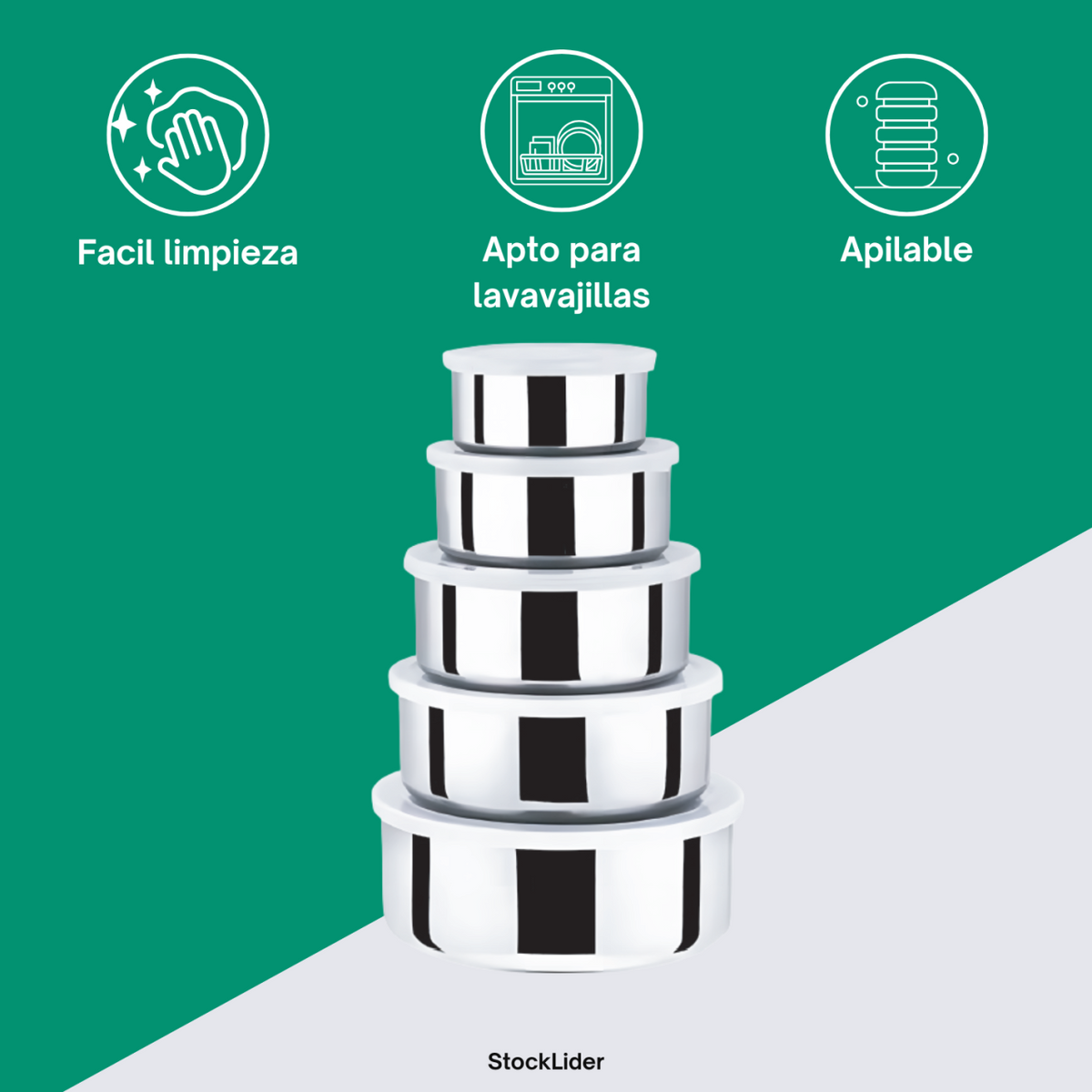Set de Recipientes de Acero Inoxidable · 5 Piezas