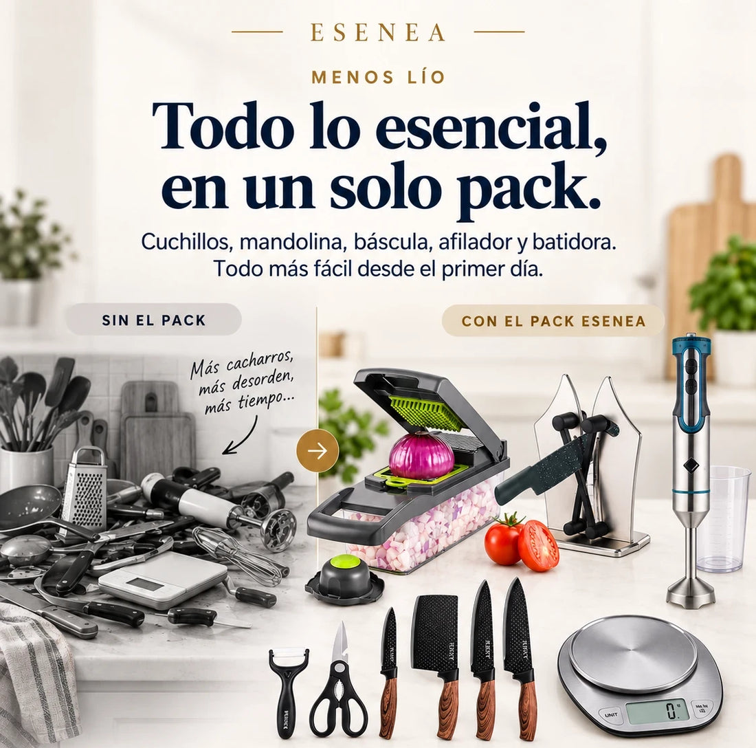 Todo lo esencial, en un solo pack: sin el pack y con el pack ESENEA